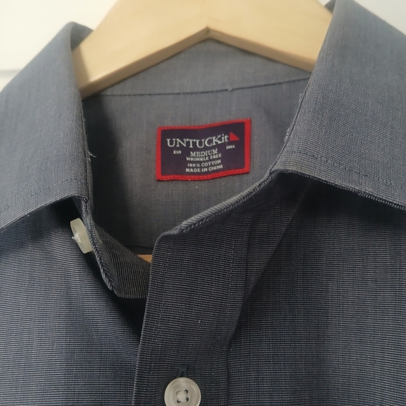 Men's UNTUCKit Men's Button Up Shirt Cotton Sherwood Grey Long Sleeve Shirt - Picture 15 of 16